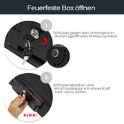 HMF Feuerfeste Wasserdichte Dokumentenbox für Ordner DIN A4/B4; 17 x39 x 36, 5 cm in Schwarz