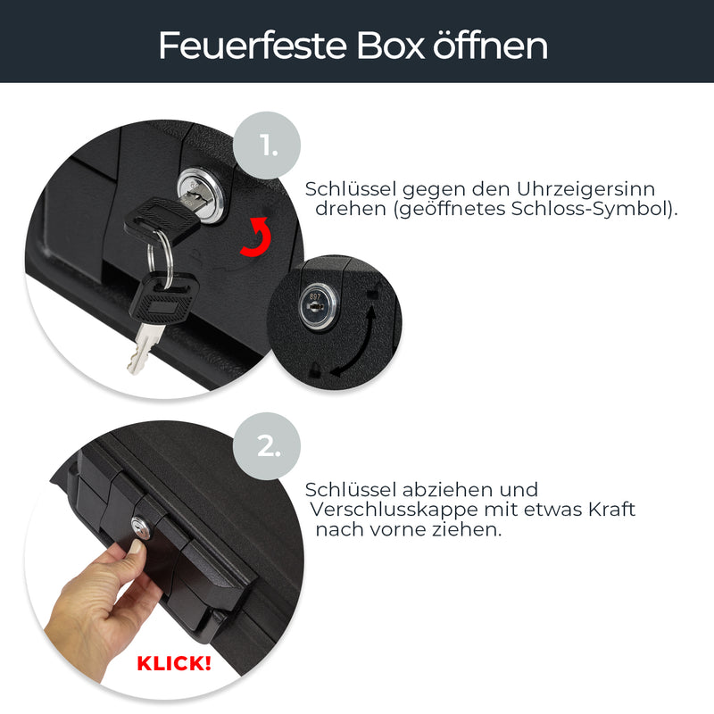 HMF Feuerfeste Wasserdichte Dokumentenbox für Ordner DIN A4/B4; 17 x39 x 36, 5 cm in Schwarz