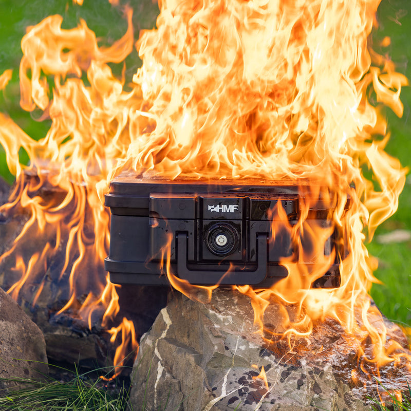 Feuerfeste und wasserdichte Dokumentenbox von HMF in DIN A5 in Schwarz