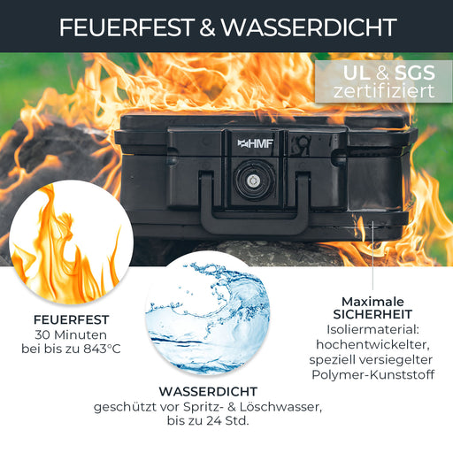 Feuerfeste und wasserdichte Dokumentenbox von HMF in DIN A4 Register in Schwarz