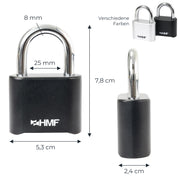 HMF Zahlenschloss Vorhängeschloss mit 4-stelligem Zahlencode in Schwarz