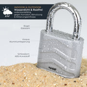 HMF 3508-09, Zahlenschloss Vorhängeschloss, robustes Schloss mit 4-stelligem Zahlencode aus Aluminiumlegierung
