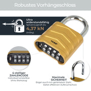 HMF 3508-23, Zahlenschloss Vorhängeschloss, robustes Schloss mit 4-stelligem Zahlencode aus Aluminiumlegierung