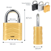 HMF 3508-23, Zahlenschloss Vorhängeschloss, robustes Schloss mit 4-stelligem Zahlencode aus Aluminiumlegierung