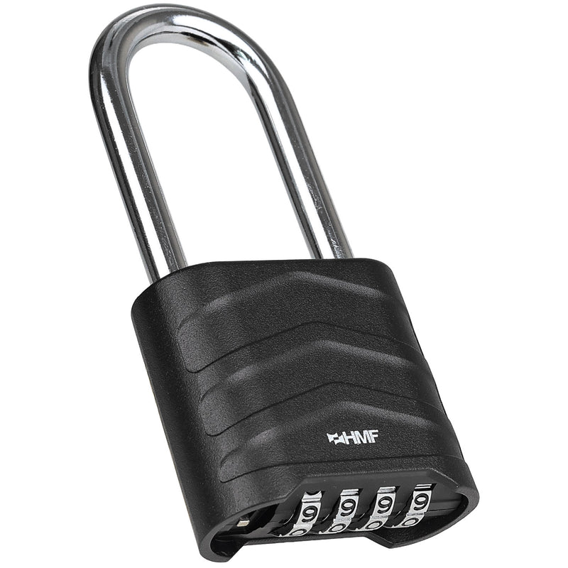 HMF 3509-02, Zahlenschloss Vorhängeschloss mit hohem Bügel, Schloss mit 4-stelligem Zahlencode aus Aluminiumlegierung