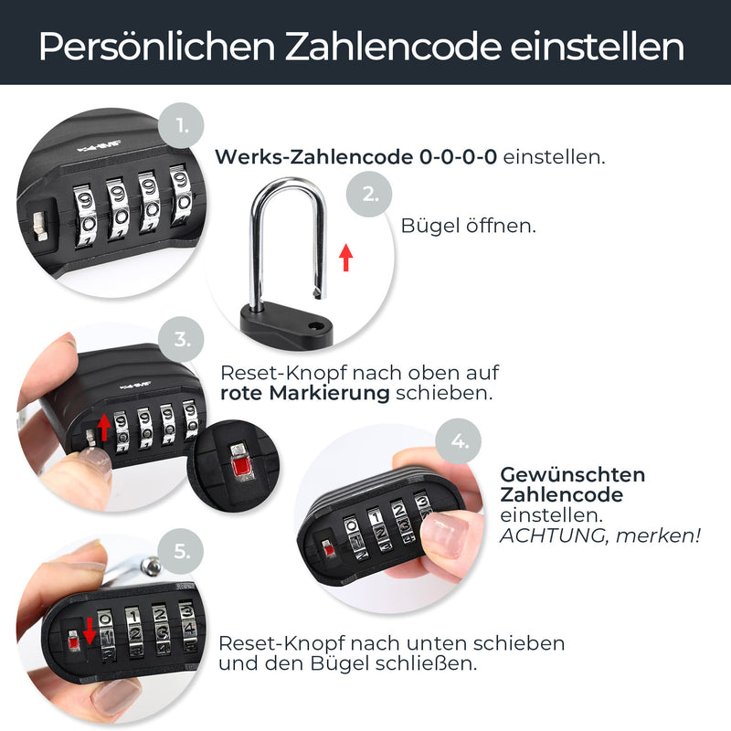 HMF 3509-02, Zahlenschloss Vorhängeschloss mit hohem Bügel, Schloss mit 4-stelligem Zahlencode aus Aluminiumlegierung