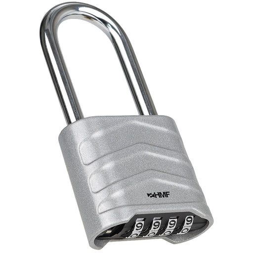 HMF 3509-09, Zahlenschloss Vorhängeschloss mit hohem Bügel, Schloss mit 4-stelligem Zahlencode aus Aluminiumlegierung