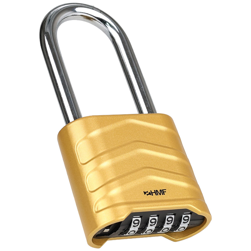 HMF 3509-23, Zahlenschloss Vorhängeschloss mit hohem Bügel, Schloss mit 4-stelligem Zahlencode aus Aluminiumlegierung