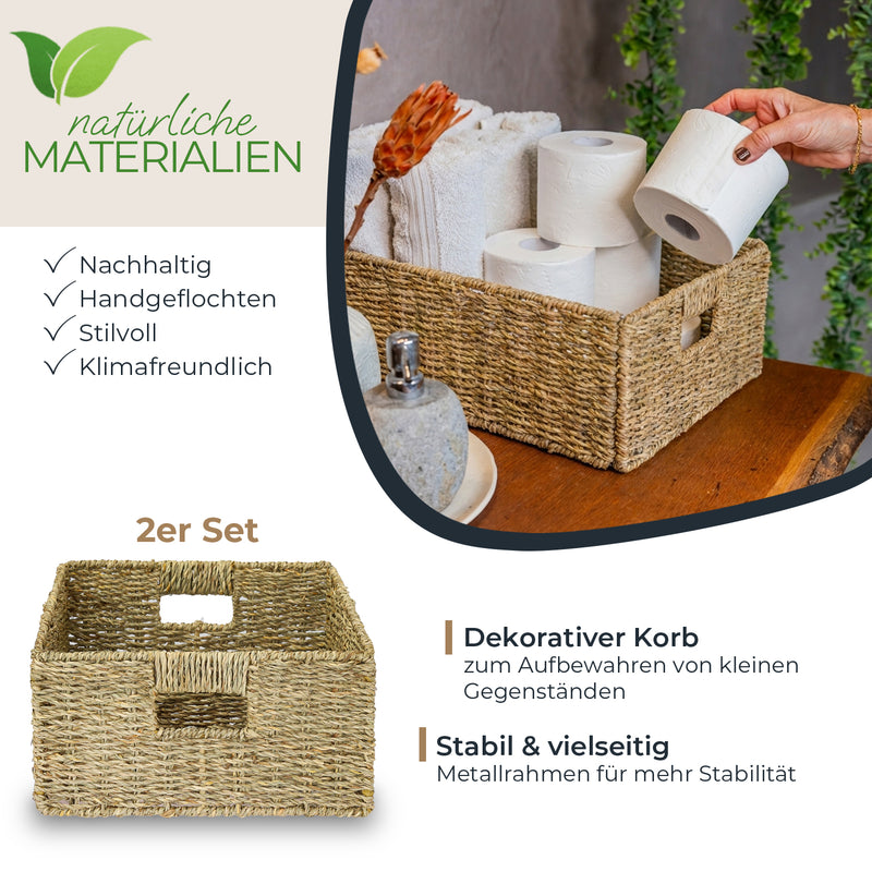 Flechtkorb aus Seegras von HMF, passend für Kallax halbe Höhe, 2er Set