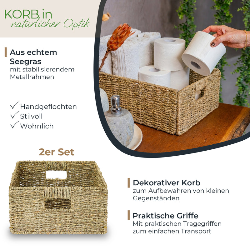 HMF Aufbewahrungskorb geflochten aus Seegras, passend für Kallax halbes Fach, 30 x 34 x 15 cm