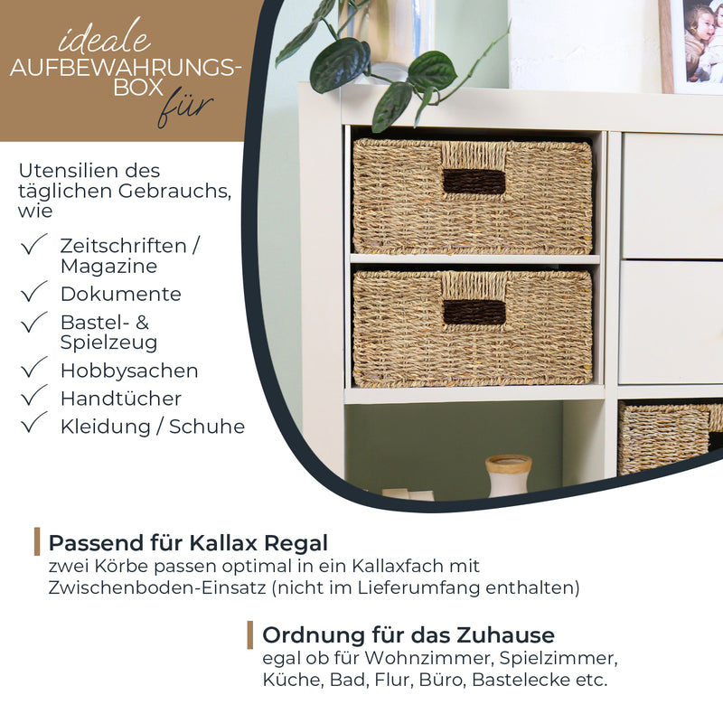Flechtkorb aus Seegras von HMF, passend für Kallax halbe Höhe, 4er Set