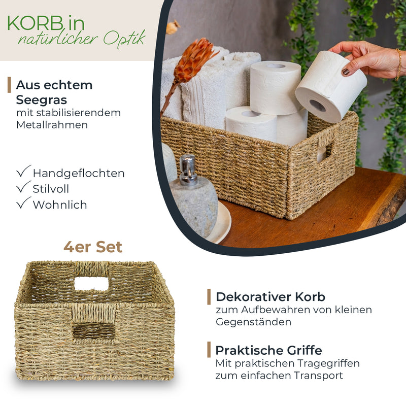 HMF Aufbewahrungskorb geflochten aus Seegras, passend für Kallax halbes Fach, 30 x 34 x 15 cm