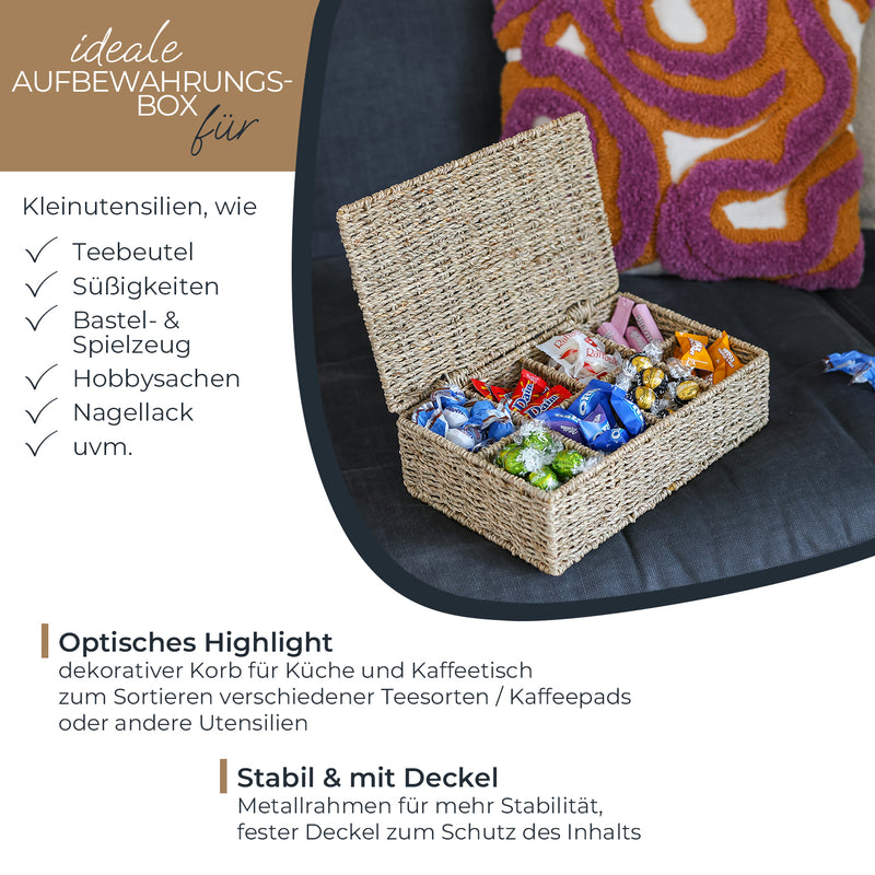 Eckige Teebox von HMF, geflochten aus Seegras