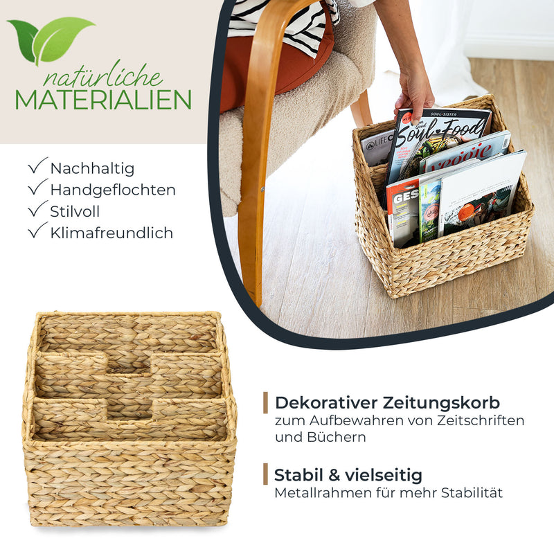 Zeitungsständer geflochten aus Wasserhyazinthe mit 3 Fächern von HMF