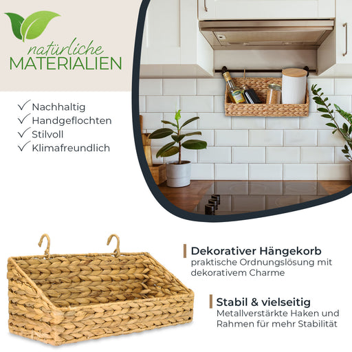 Hängekorb geflochten aus nachhaltiger Wasserhyazinthe Aufbewahrungskorb zum Aufhängen 40 x 15 x 15 cm