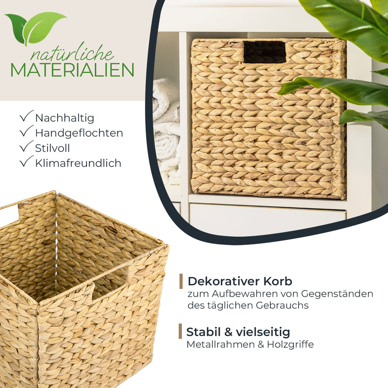 Aufbewahrungskorb geflochten aus Wasserhyazinthe Seegras 4er Set passend für Kallax HMF 37240-S4 32 x 34.5 x 32 cm