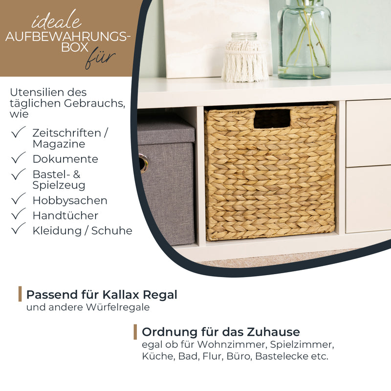 Aufbewahrungskorb geflochten aus Wasserhyazinthe Seegras 4er Set passend für Kallax HMF 37240-S4 32 x 34.5 x 32 cm für den täglichen Gebrauch