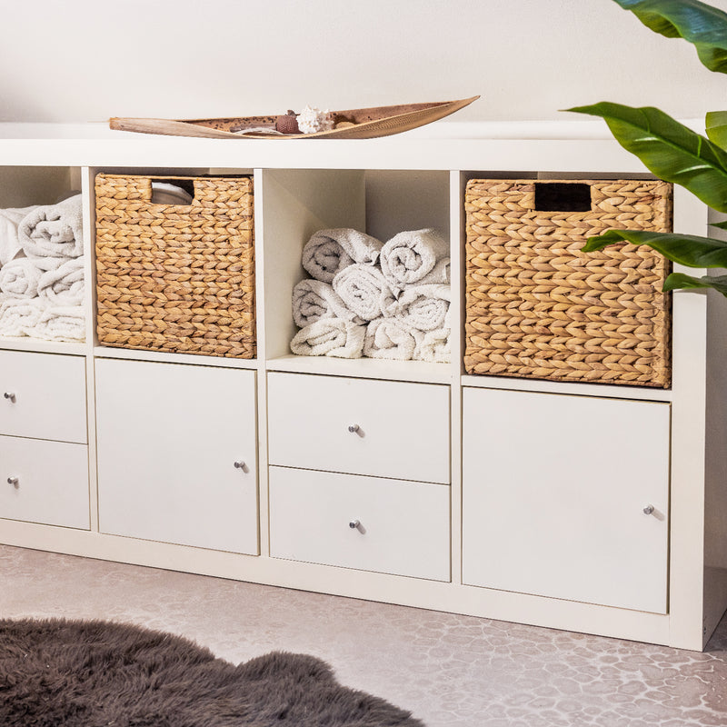 Aufbewahrungskorb geflochten aus Wasserhyazinthe Seegras 4er Set passend für Kallax HMF 37240-S4 32 x 34.5 x 32 cm im Regal