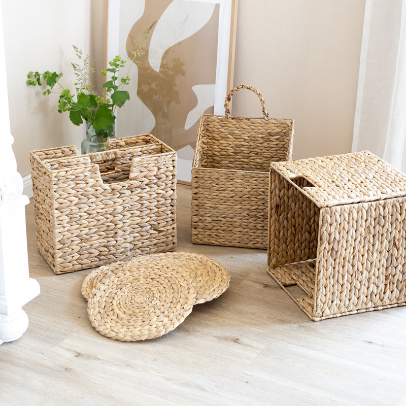 Aufbewahrungskorb geflochten aus Wasserhyazinthe Seegras 4er Set passend für Kallax HMF 37240-S4 32 x 34.5 x 32 cm platzsparend