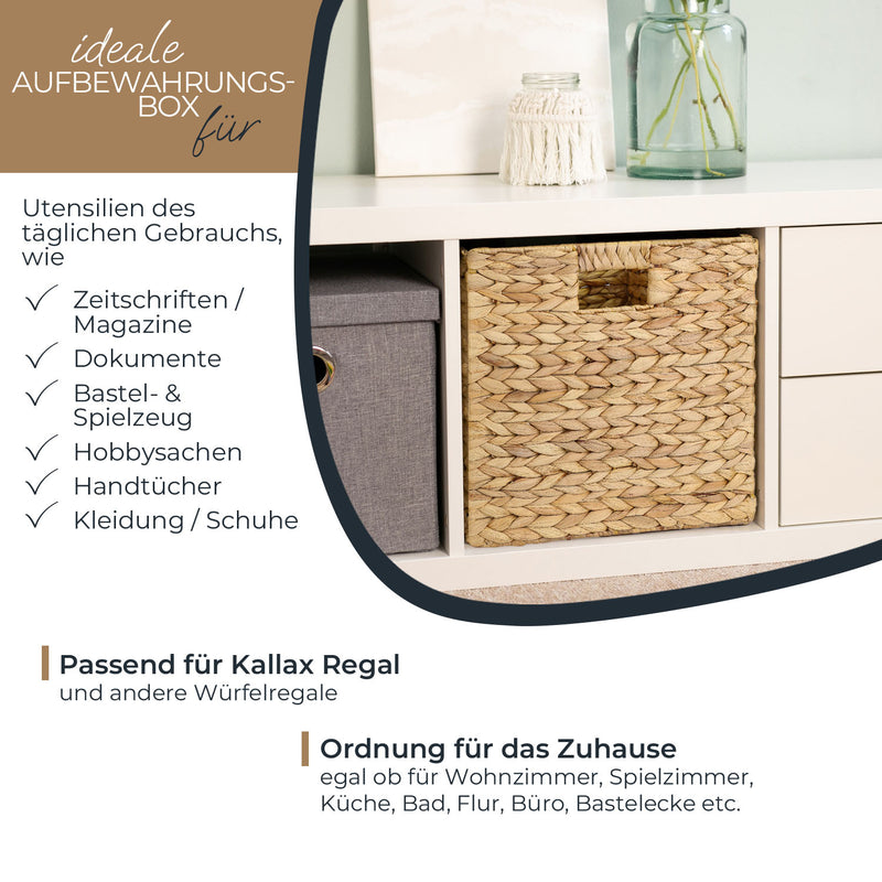 Aufbewahrungskorb Korb geflochten aus Wasserhyazinthe Seegras passend für Kallax HMF 37240 32 x 34.5 x 32 cm