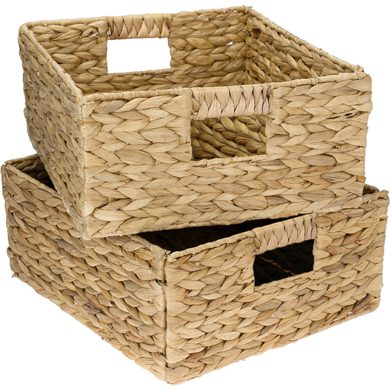 Aufbewahrungskorb geflochten aus Wasserhyazinthe Seegras 2er Set passend für Kallax HMF 37243-S2 30 x 34 x 15 cm