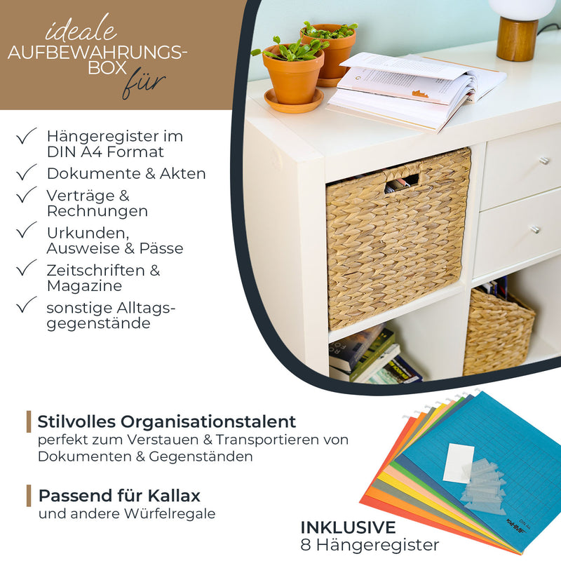 Aufbewahrungskorb für Hängeregister Korb geflochten aus Wasserhyazinthe passend für Kallax Regal