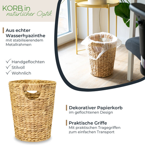 Papierkorb rund aus Wasserhyazinthe fürs Büro von HMF