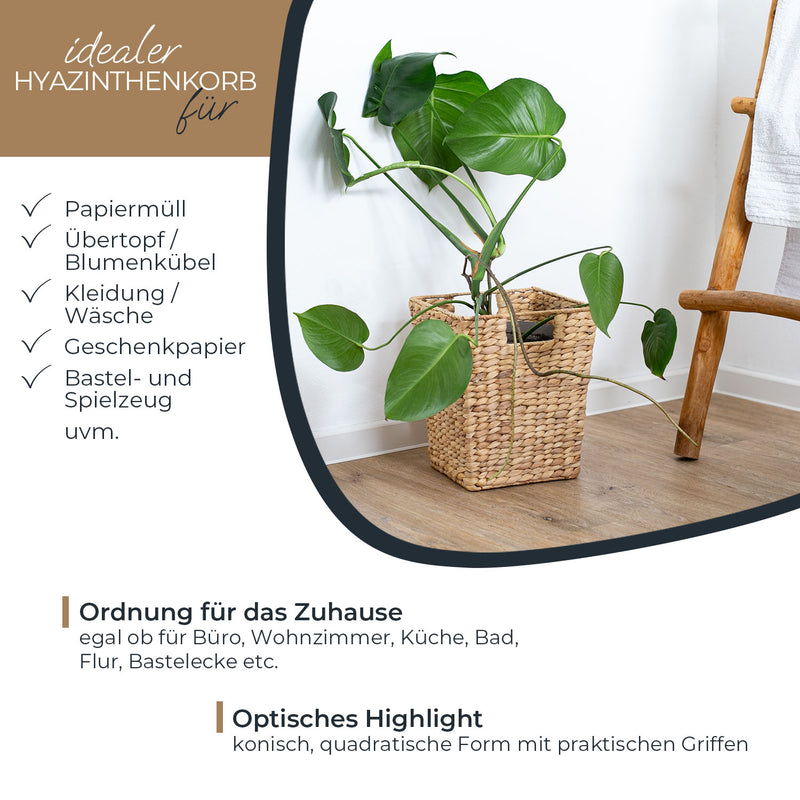 Papierkorb eckig aus Wasserhyazinthe fürs Büro von HMF
