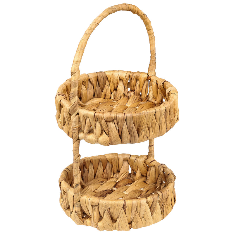 HMF Etagere mit 2 Etagen geflochten aus Wasserhyazinthe für Küche Badezimmer und Wohnbereich 30 x 17 x 17 cm in Natur