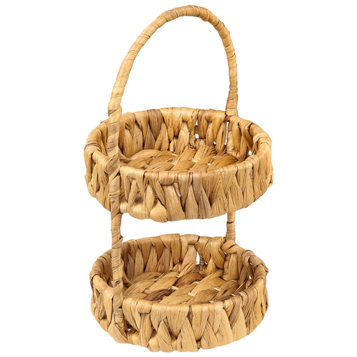 HMF Etagere mit 2 Etagen geflochten aus Wasserhyazinthe für Küche Badezimmer und Wohnbereich 30 x 17 x 17 cm in Natur