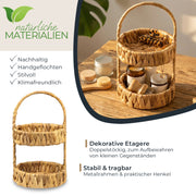 HMF Etagere mit 2 Etagen geflochten aus Wasserhyazinthe für Küche Badezimmer und Wohnbereich 30 x 17 x 17 cm in Natur