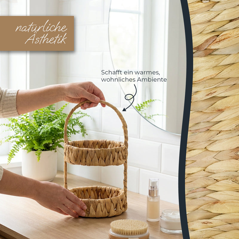 HMF Etagere mit 2 Etagen geflochten aus Wasserhyazinthe für Küche Badezimmer und Wohnbereich 30 x 17 x 17 cm in Natur