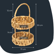 HMF Etagere mit 2 Etagen geflochten aus Wasserhyazinthe für Küche Badezimmer und Wohnbereich 30 x 17 x 17 cm in Natur