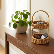 HMF Etagere mit 2 Etagen geflochten aus Wasserhyazinthe für Küche Badezimmer und Wohnbereich 30 x 17 x 17 cm in Natur