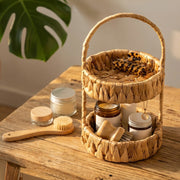HMF Etagere mit 2 Etagen geflochten aus Wasserhyazinthe für Küche Badezimmer und Wohnbereich 30 x 17 x 17 cm in Natur