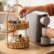 HMF Etagere mit 2 Etagen geflochten aus Wasserhyazinthe für Küche Badezimmer und Wohnbereich 30 x 17 x 17 cm in Natur