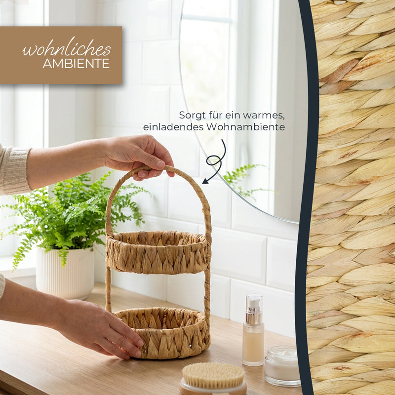 HMF Etagere mit 2 Etagen geflochten aus Wasserhyazinthe für Küche Badezimmer und Wohnbereich 30 x 17 x 17 cm in Natur