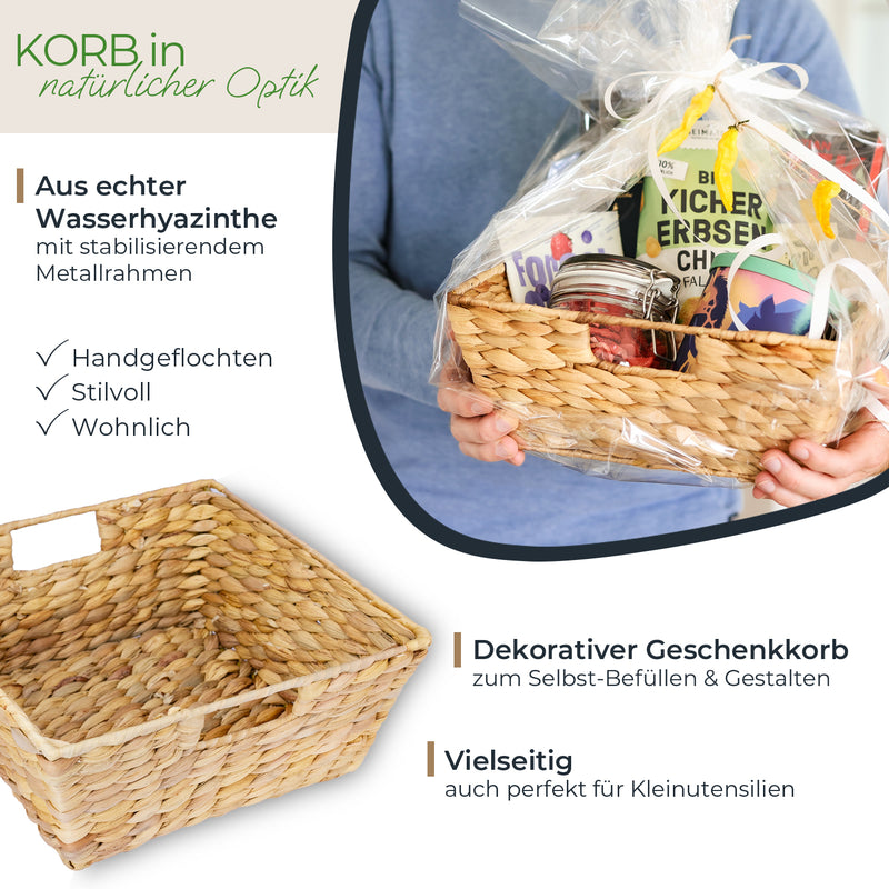 Deko Tablett, Serviertablett geflochten aus Wasserhyazinthe, rechteckig, HMF 37269-30CM, 30x24x12 cm