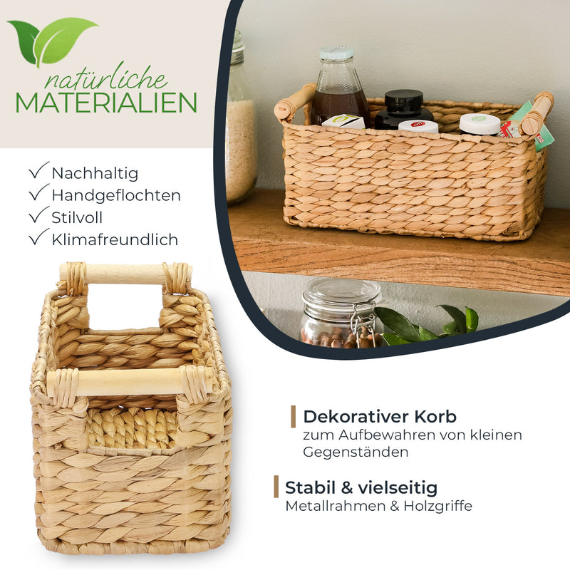 HMF 37279-30CM+37CM Aufbewahrungskorb Badezimmer, Korb geflochten aus Wasserhyazinthe mit Holzgriffen