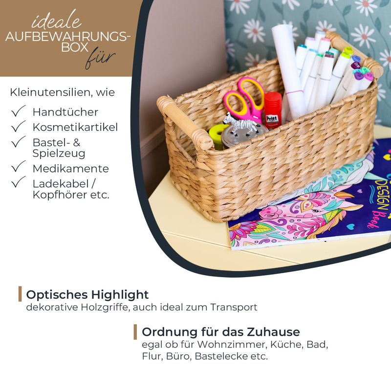 HMF 37279-30CM+37CM Aufbewahrungskorb Badezimmer, Korb geflochten aus Wasserhyazinthe mit Holzgriffen