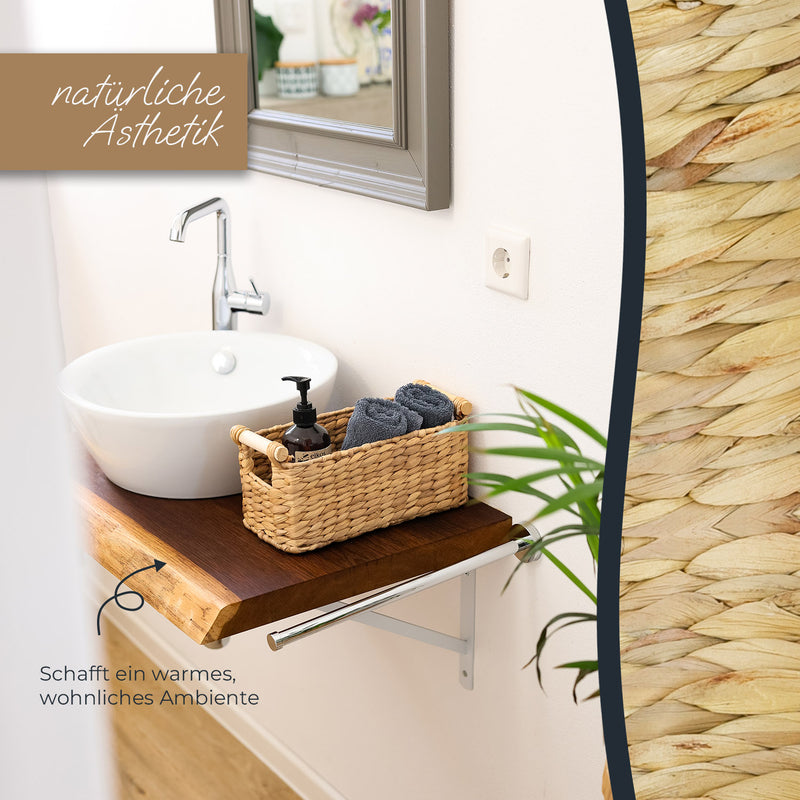 HMF 37279-30CM Aufbewahrungskorb Badezimmer, Korb geflochten aus Wasserhyazinthe mit Holzgriffen