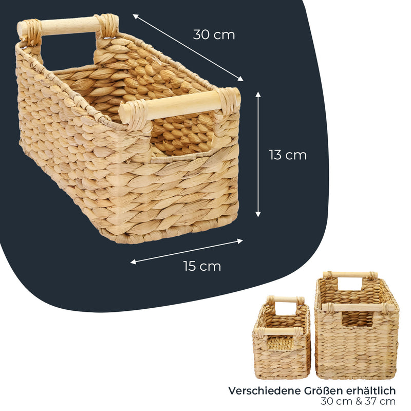 HMF 37279-30CM Aufbewahrungskorb Badezimmer, Korb geflochten aus Wasserhyazinthe mit Holzgriffen