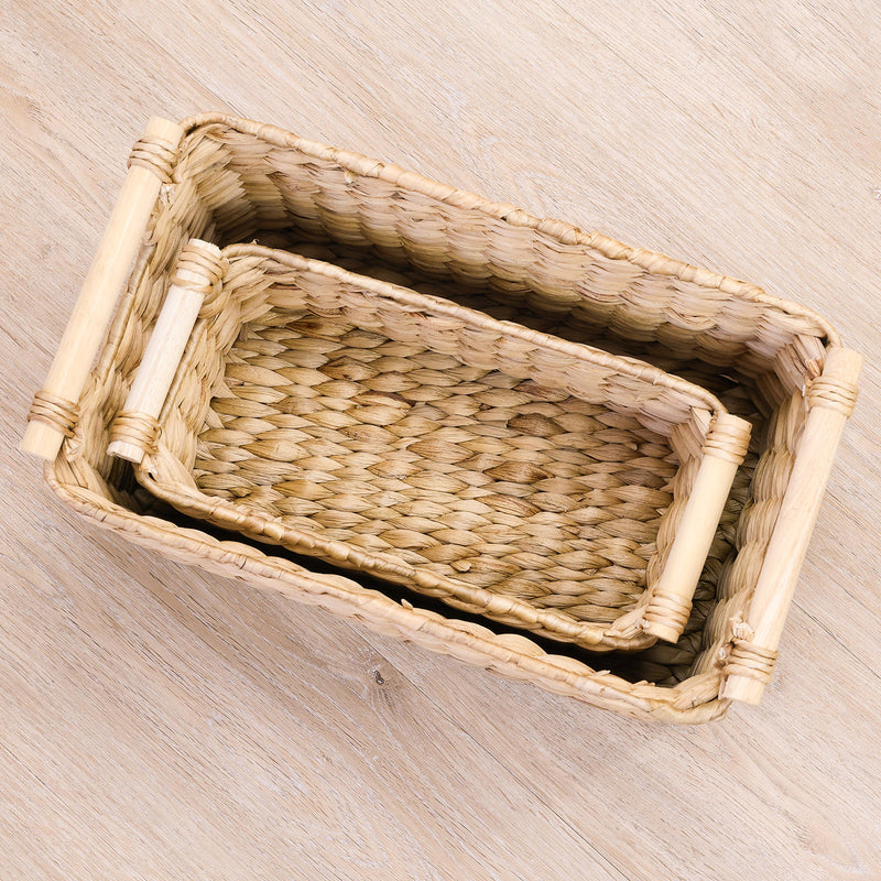 HMF 37279-30CM+37CM Aufbewahrungskorb Badezimmer, Korb geflochten aus Wasserhyazinthe mit Holzgriffen