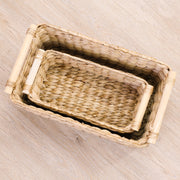 HMF 37279-37CM Aufbewahrungskorb Badezimmer, Korb geflochten aus Wasserhyazinthe mit Holzgriffen