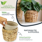 HMF 37280-14CM-S2 Nachhaltiger Blumentopf rund geflochten aus nachwachsenden Rohstoffen 2er Set 14 cm Durchmesser