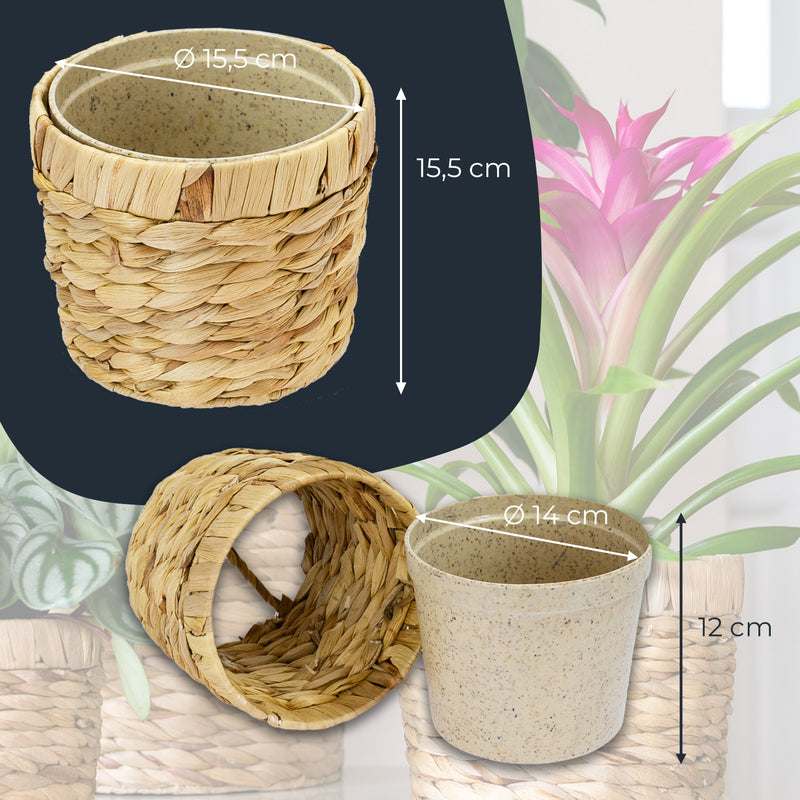 HMF 37280-14CM-S2 Nachhaltiger Blumentopf rund geflochten aus nachwachsenden Rohstoffen 2er Set 14 cm Durchmesser