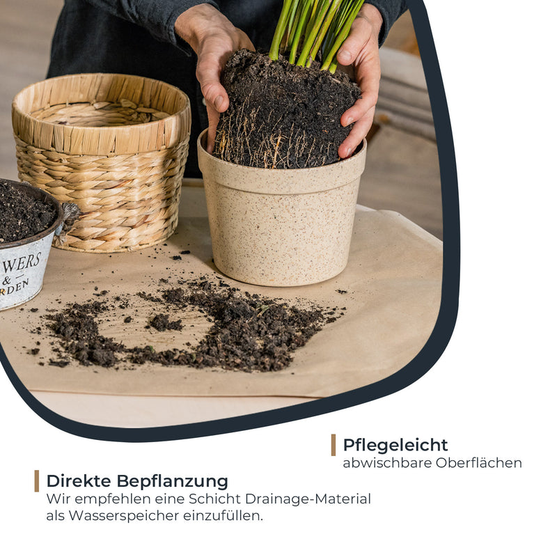 HMF 37280-14CM-S2 Nachhaltiger Blumentopf rund geflochten aus nachwachsenden Rohstoffen 2er Set 14 cm Durchmesser