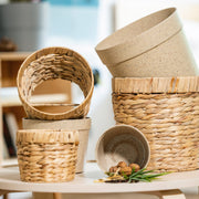 HMF 37280-14CM-S2 Nachhaltiger Blumentopf rund geflochten aus nachwachsenden Rohstoffen 2er Set 14 cm Durchmesser