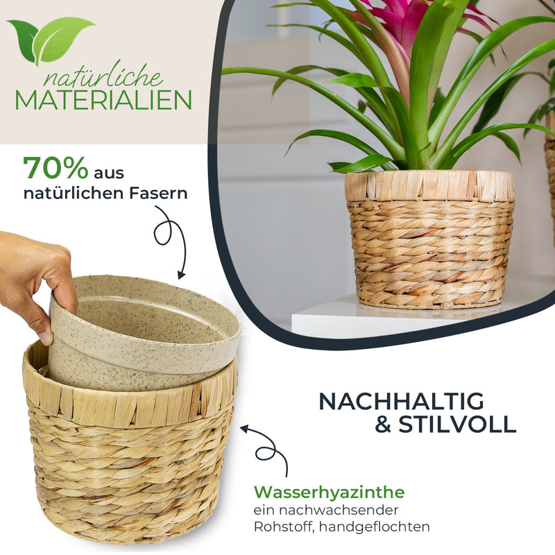 HMF 37280-19CM Nachhaltiger Blumentopf rund geflochten aus nachwachsenden Rohstoffen 19 cm Durchmesser