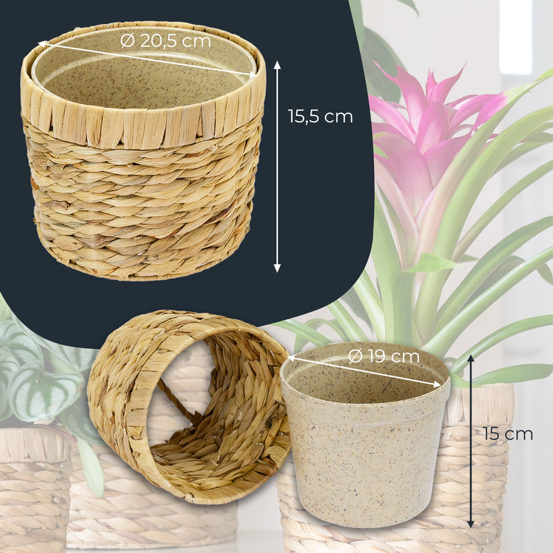 HMF 37280-19CM-S2 Nachhaltiger Blumentopf rund geflochten aus nachwachsenden Rohstoffen 2er Set 19 cm Durchmesser